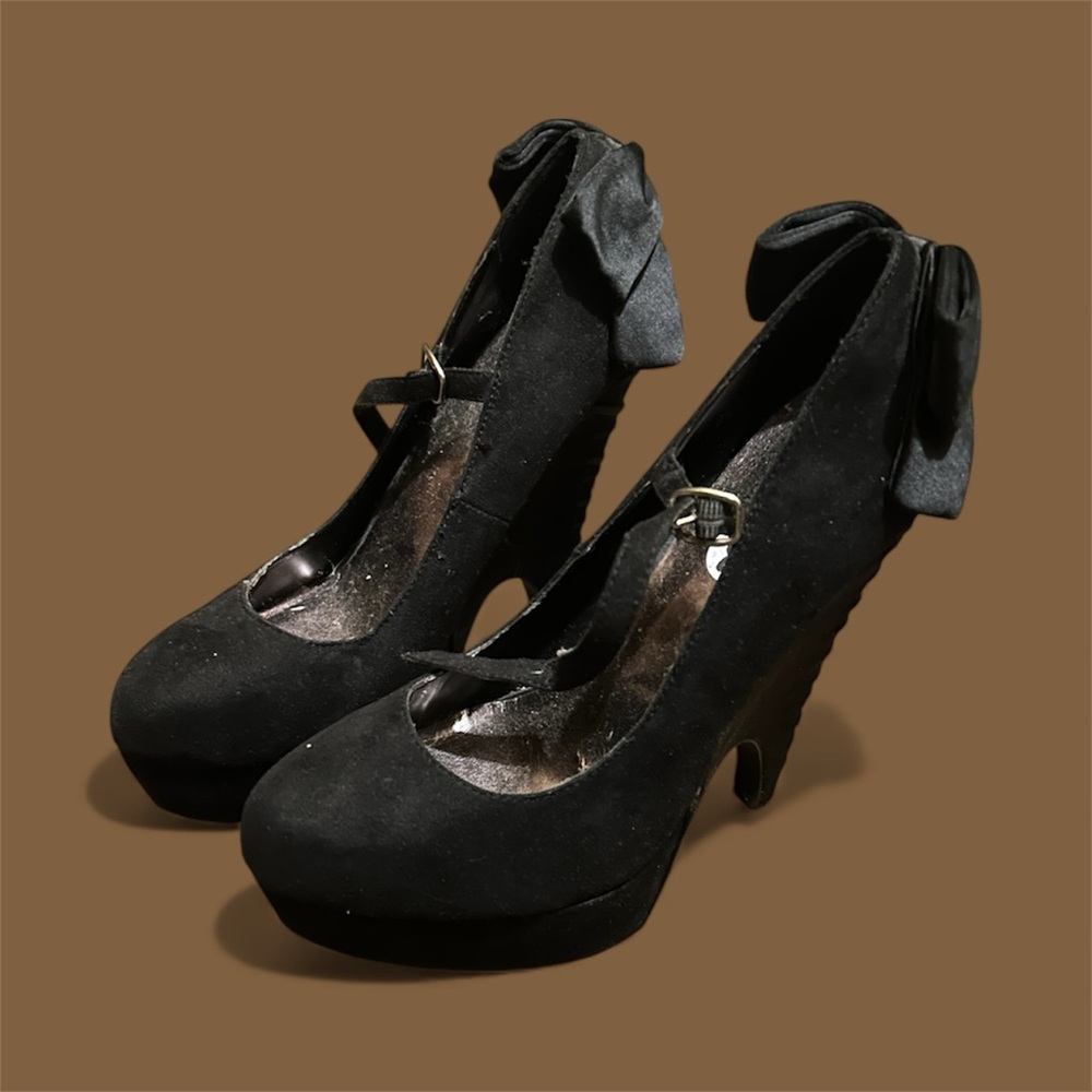 Bakers Black Heels with Bow Accent
